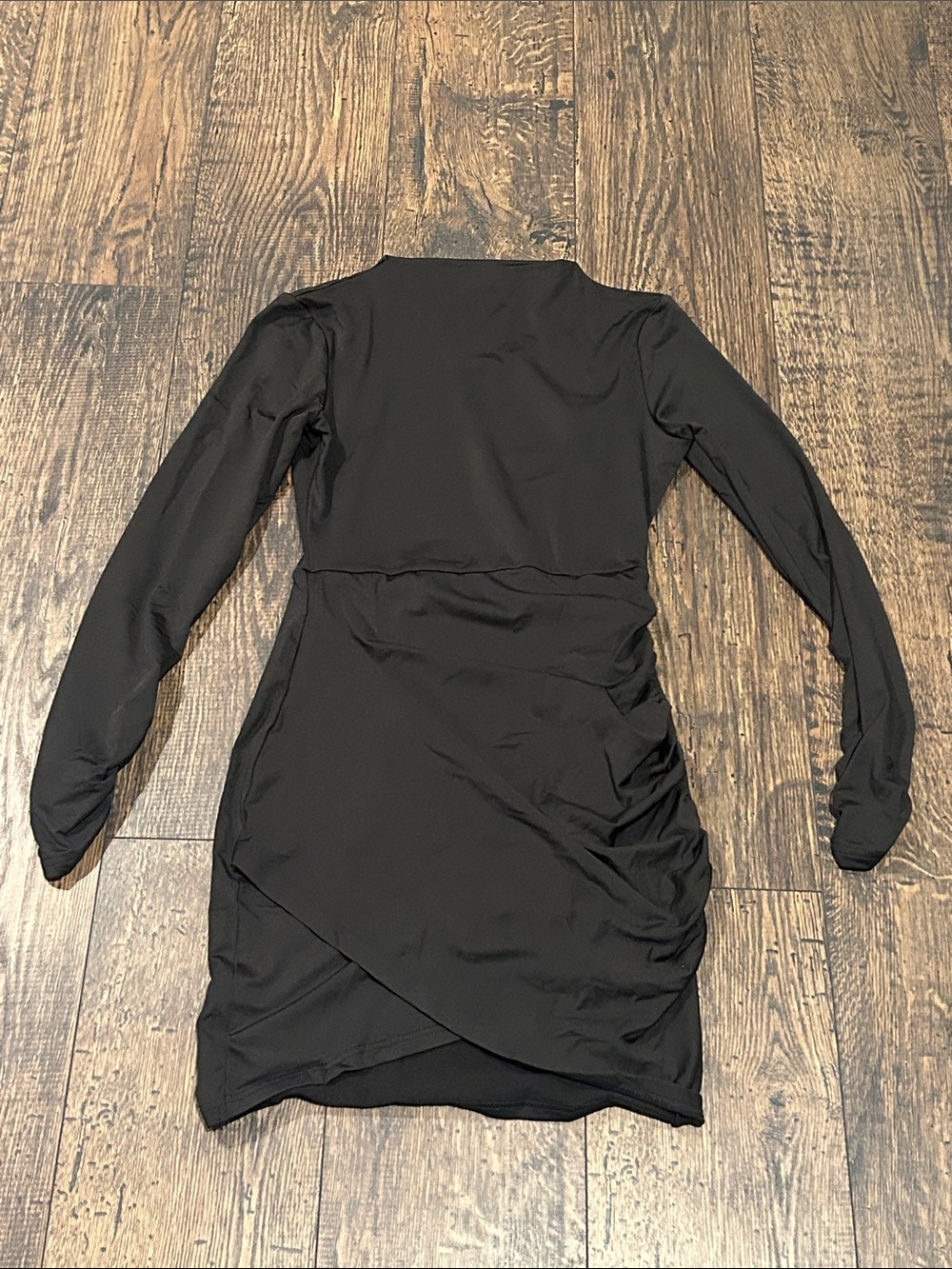 Black Long-Sleeve Wrap-Front High Neck Dress